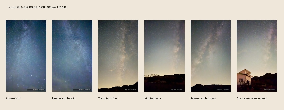 Six original night-sky phone wallpapers by Mike Basso